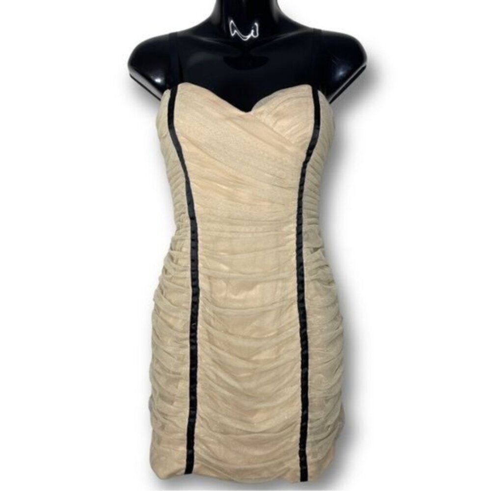 Vintage Y2K Hailey Logan Sz M Adrianna Papell Gold Ruched Sleeveless Mini Dress